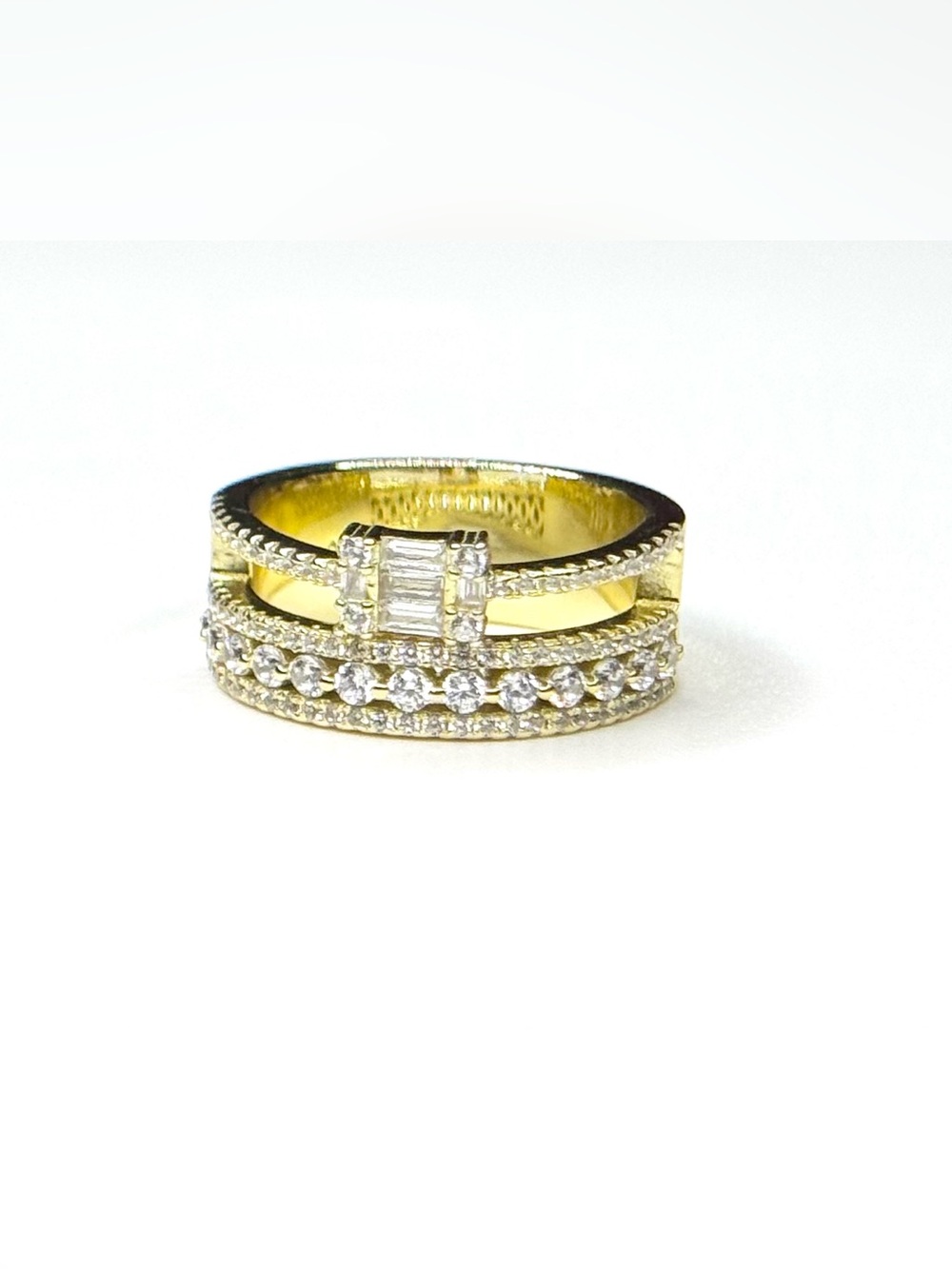 Gold Triple-Row CZ Statement Ring - Women Jewelry